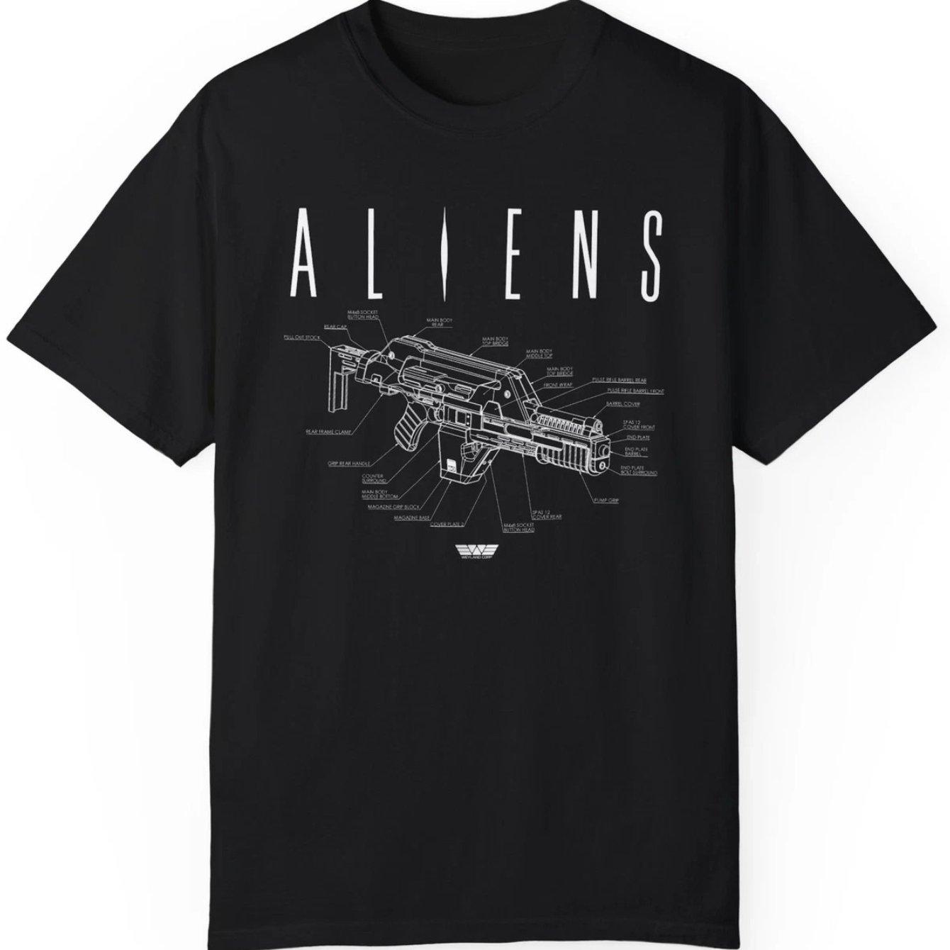 

Alien Movie Inspired TShirt Black Retro SciFi Alien Chest with ALIENS Text Design Comfortable Cotton Crew Neck TShirt S