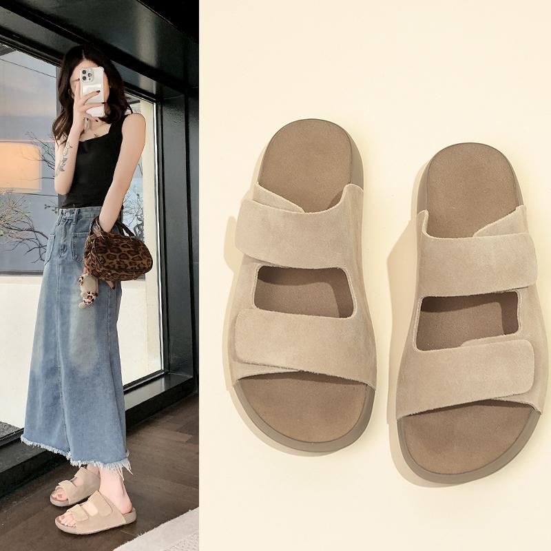 Women Clogs Sandals New Cork Clogs Slippers Women Outdoor Beach Summer Flat Sandals With Double Buckle Non-slip Slippers
