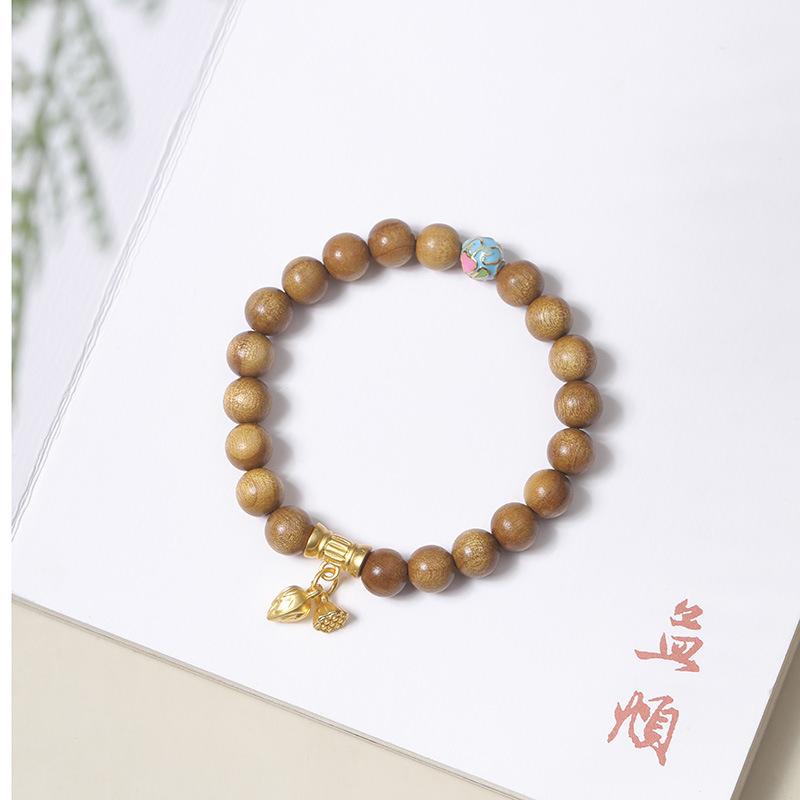 Armband aus goldenem Sandelholzperlen mit Quaste: Unisex Multi-Wrap Rosenkranz im alten chinesischen Stil.