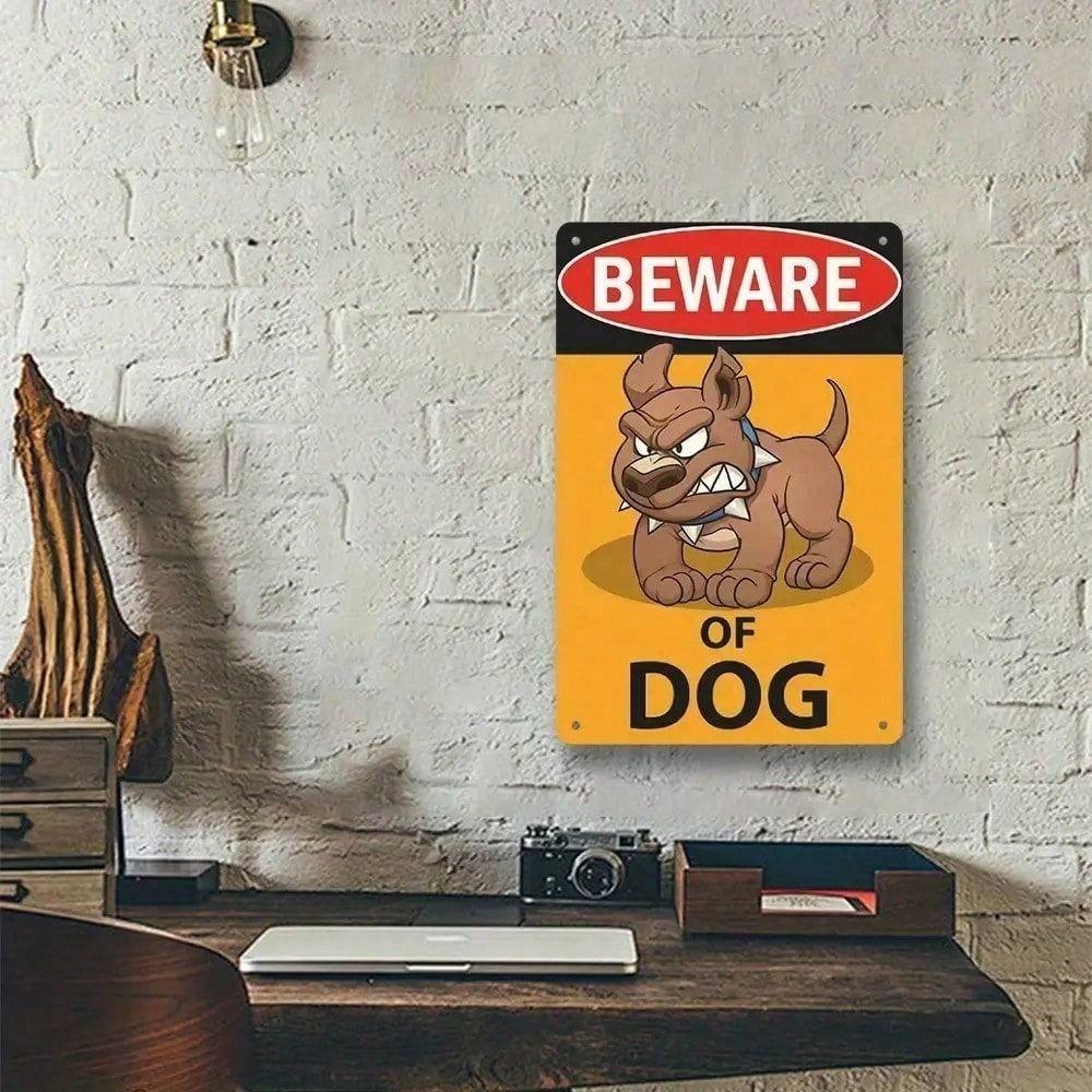 Metal Wall Art Sign Angry Dog Outdoor Fence Decor