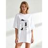 Oversized T Shirt Black Cat Music Notes Print Casual Loose Fit Top For Women Summer Streetwear Fashion