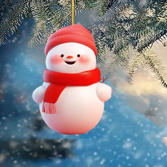 Christmas Ornament 2D Cartoon Snowman Shape Hanging Decoration with Lanyard Festive Atmosphere Christmas Decor