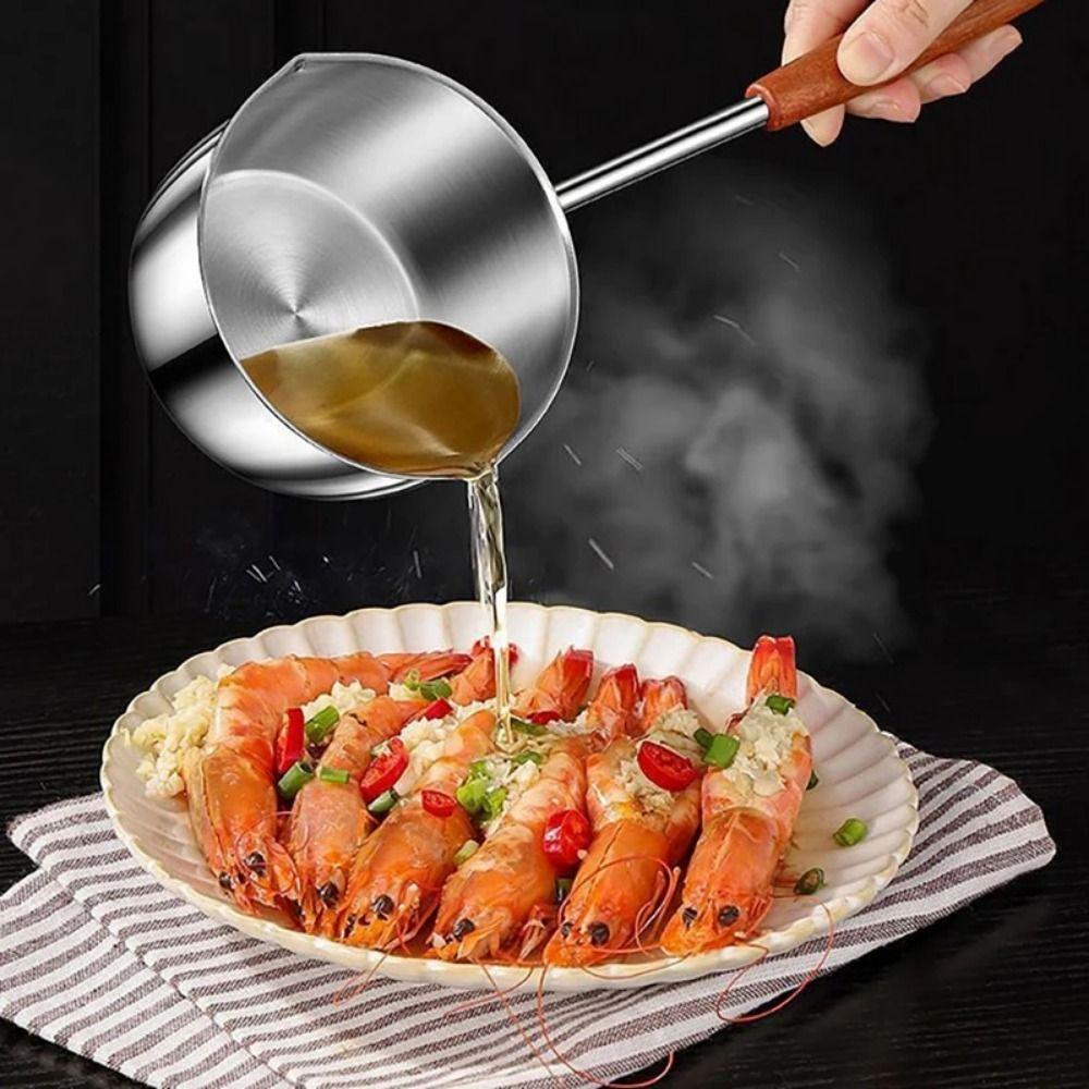 Stainless Steel Oil Splashing Small Pot Thickened Oil Pouring Spoon Mini Cooking Pot  Cooking Tools
