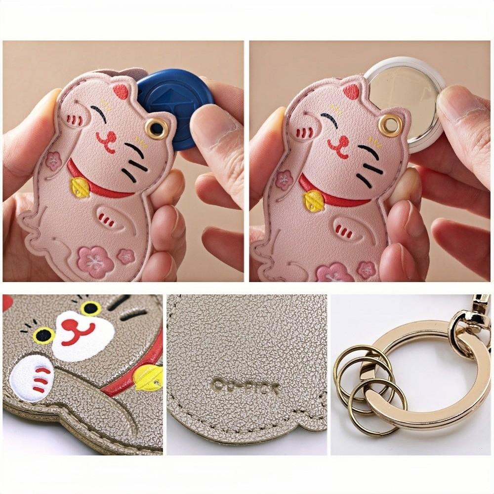 Maneki-neko Fortune Cat Pendant Keyring Leather Access Control Card Pendant  Hanging Accessory