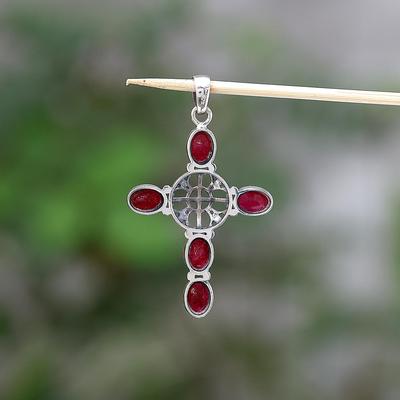 Lab Created Ruby Cross Pendant 925 Sterling Silver Handmade Jewelry Unisex Pendant