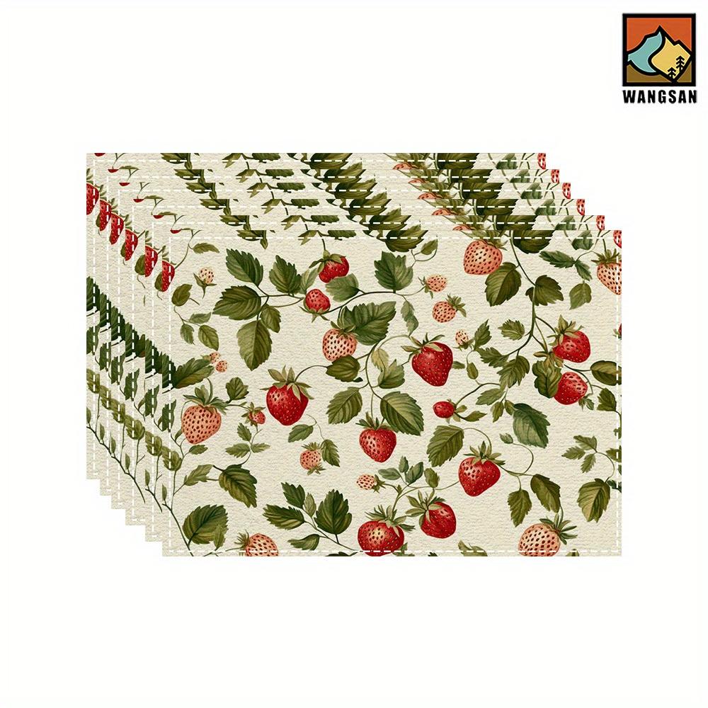 

Vintage Strawberry Print Linen Place Mats Set Of 4 Cottagecore Table Mats For Dining 4PCS