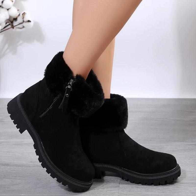 Winter New Large Size Women's Boots Solid Color Plush Shoes Side Zipper Low Heel Warm Cotton Boots Women