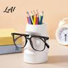 Desk Storage Box Resin Glass Stand Pen Holder Moai Statue Pencil Container Glasses Stationery Organizer Eyeglass Display Rack for Home Office