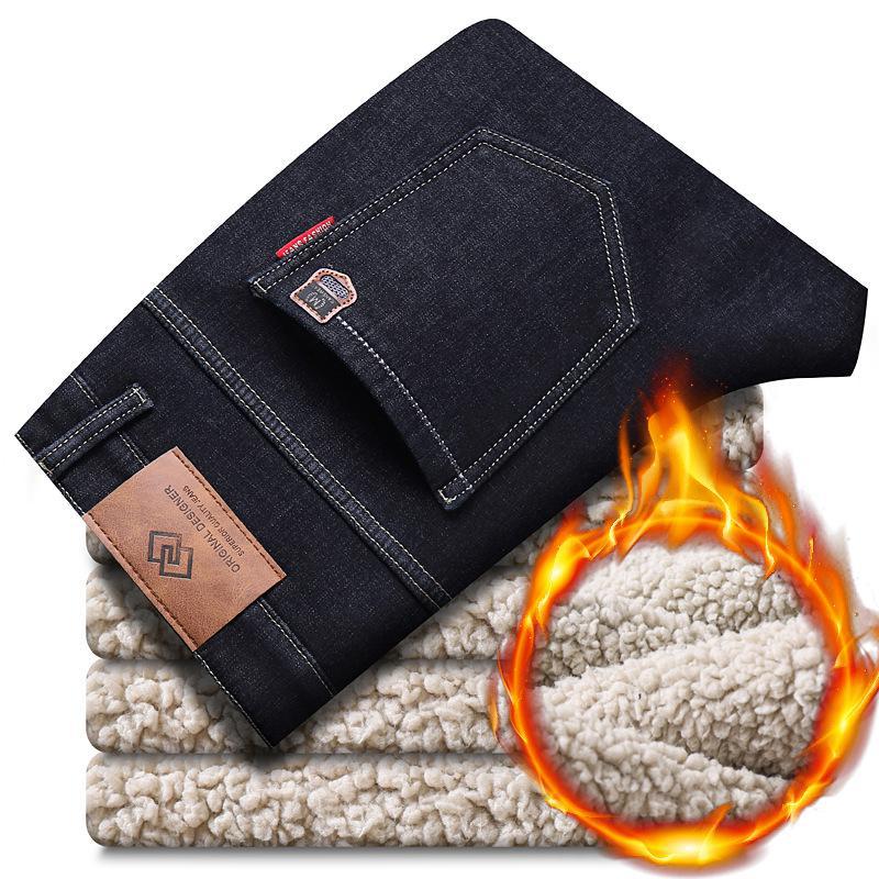 Jeans Fleece Thickened Straight Loose Pants Winter Business Lamb Fleece Casual Pants