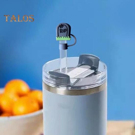 12 ks Halloweenských silikonových ozdob na brčka Opakovaně použitelný kryt na brčko Víčko odolné proti stříkající vodě pro 10mm brčka Ekologické krytky na pití