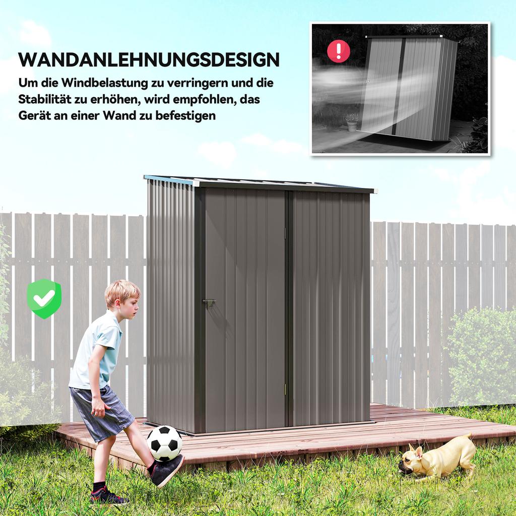 5.3 X 3.1ft Corrugated Steel Garden Shed - Light Grey