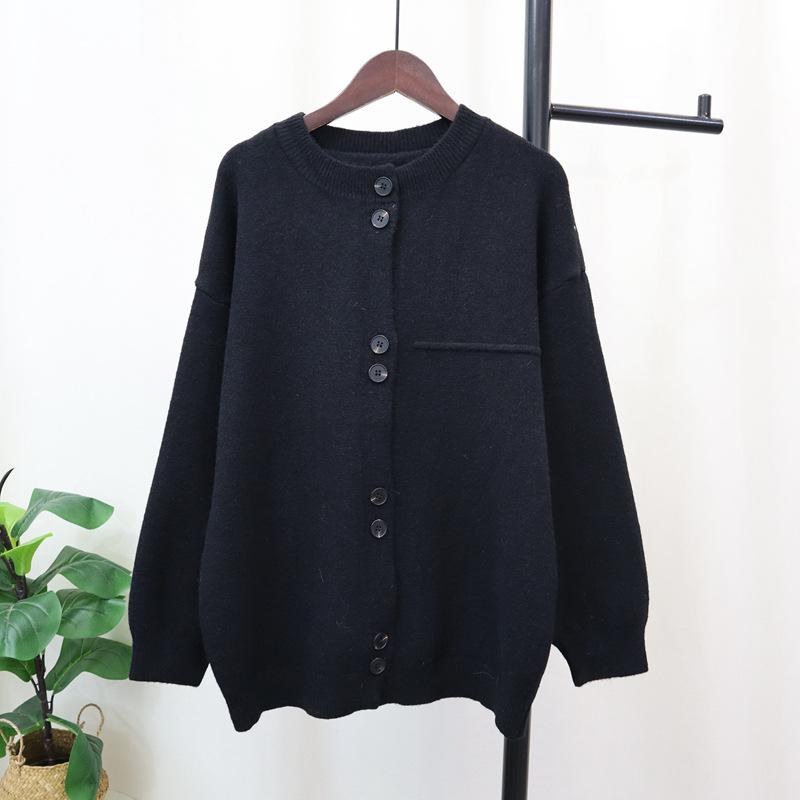 

Gray loose lazy wind knitted cardigan women s autumn and winter soft waxy sweater jacket design top One size чёрный