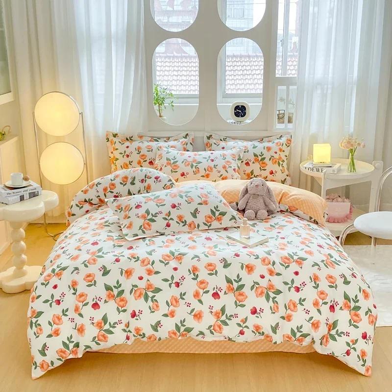 Botanisk Blomstret Dynetrekk Mykt Reversibelt Blomster Dundyne Trekk 4 stk Sengetøy Sett(1 Dynetrekk+1 Laken+2 Putetrekk)