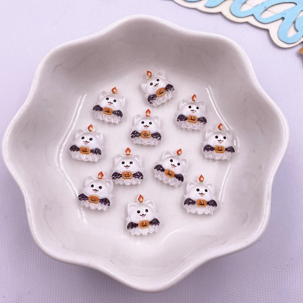 50pcs Resin Mini Colorful Cartoon Skull Bat Pumpkin Cat Flatback Rhinestone Nail Art Halloween Decor DIY Scrapbook Charms Crafts