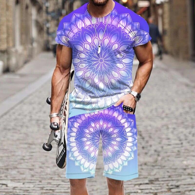 

Men s T-shirt Set O Neck Outfit Street Hip-hop Harajuku Summer Sportswear Funny Short Sleeve 3D Printed Tops Casual