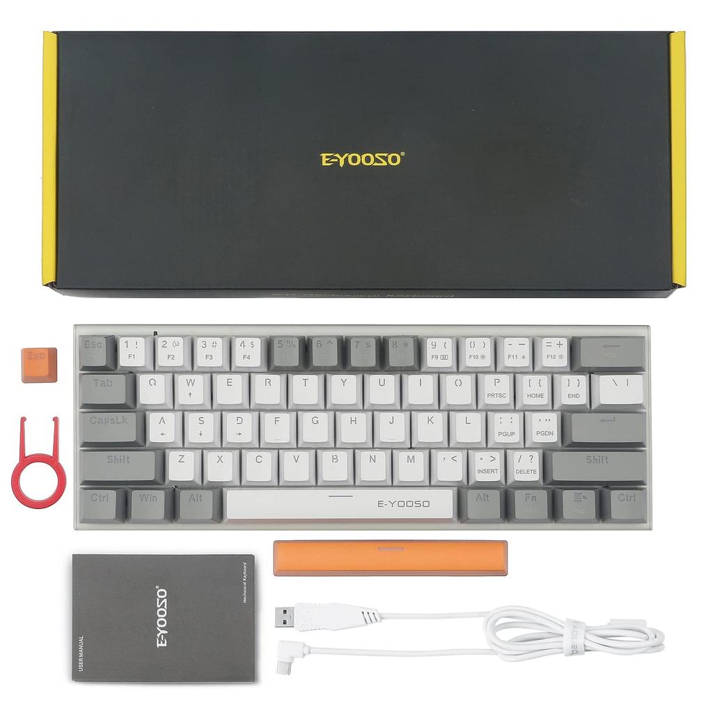 Mechanical Keyboard 61 Keys Gaming Keyboard with Blue Axis Yellow LED Backlight Small Compact Keyboard USB Wired English Layout Compatible with Gaming