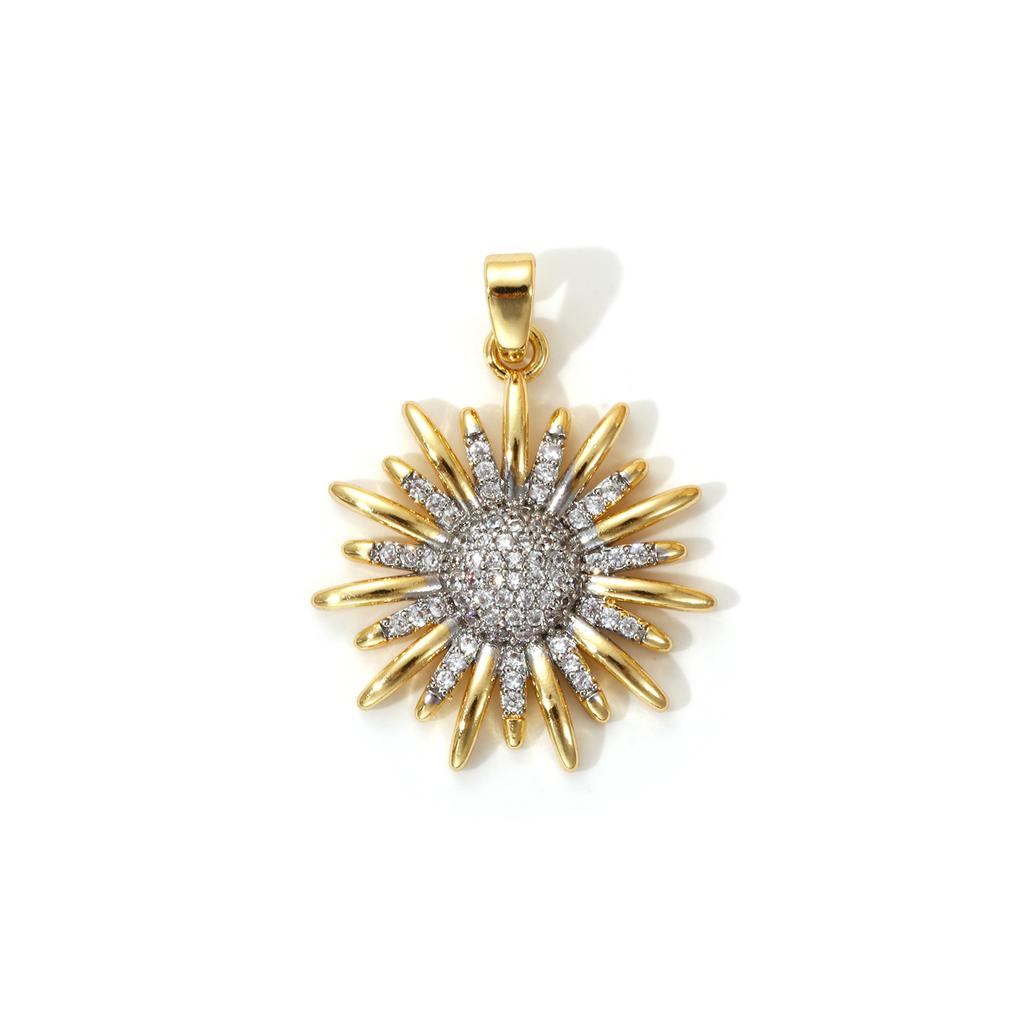 1 Stück Messing Anhänger 18K Gold Plated Sonnenblume Stern Micro Pave Klar Zirkonia Anhänger Für DIY Halskette Schmuckherstellung