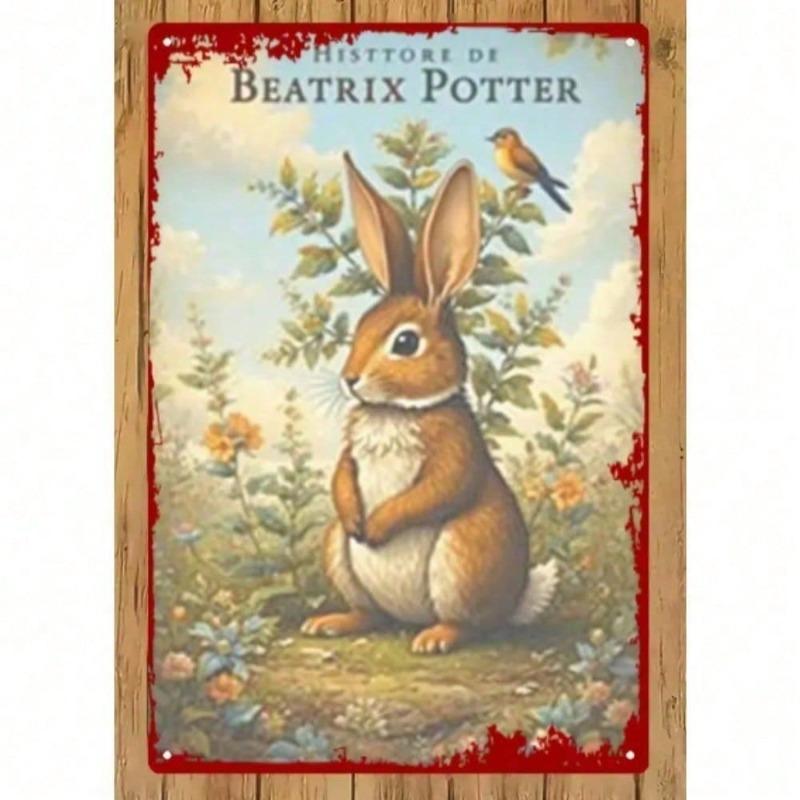 Peter Rabbit Metal Wall Art 8x12 Inch, Vintage Nursery Decor Sign with Pre-Drilled Holes, Beatrix Potter Inspired Home Decor, Ru
