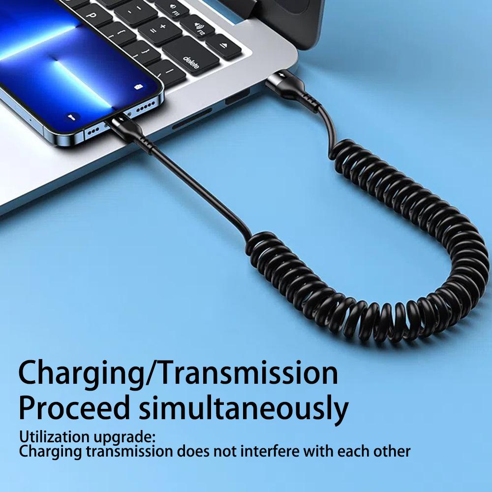5pcs 66W 6A Fast Charging Type C Cable Spring Telescopic Car Phone Charger USB Cable For Samsung S24 Xiaomi Huawei USB C Cable