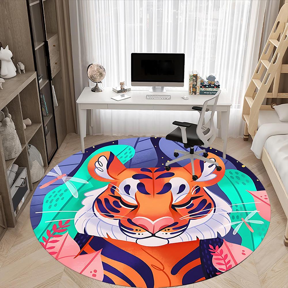 1pc Tiger Nature Office Round Area Rug, Mat Suitable For Office, Under Office Chairs Bedroom Living Room Home Decor, Room Deco