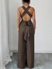 European Women's 2025 V-Neck Backless Cross-Waist Wide-Leg Jumpsuit