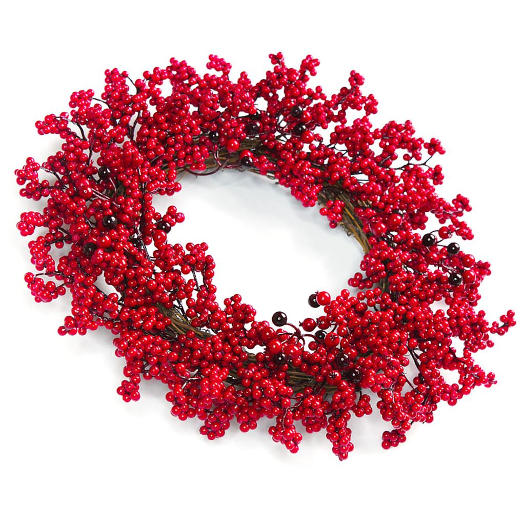 Artificial Red Berry Wreath 45cm Plastic Holly Berry Wreath Xmas Decoration for Front Door Wall Fireplace Dark Red