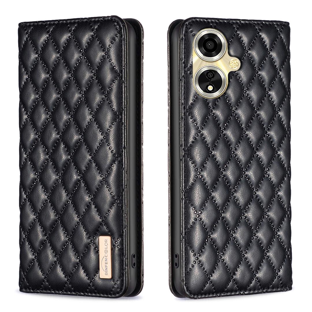 

BINFEN COLOR BF Style-16 For Oppo A59 5G Phone Case with Card Holder Rhombus Grid Cover F