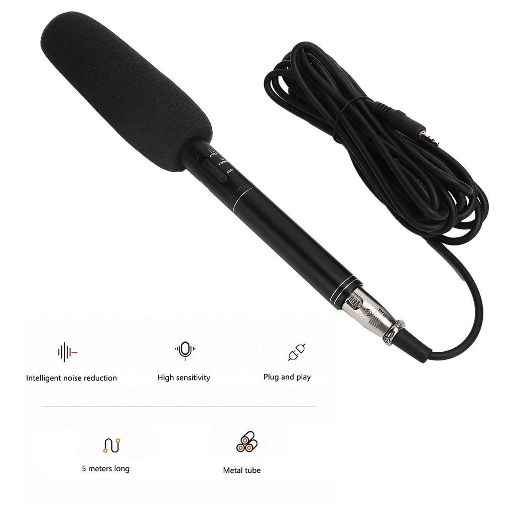 Black HighSensitivity Interview Microphone Wired Recording   Portable Mic for Camera