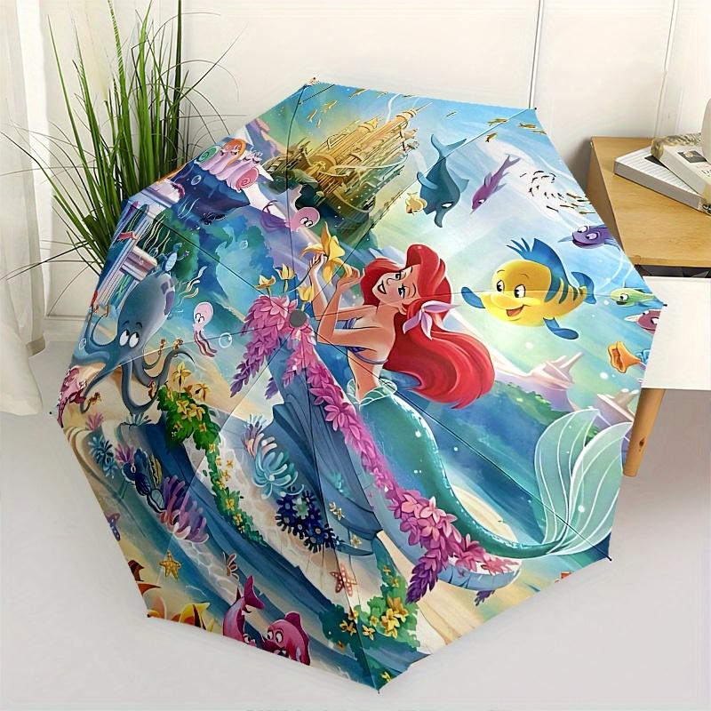

Disney Mermaid, Underwater Kingdom Automatic Open/Close Umbrella - Cute Umbrella with Cute Design, Portable 3-Fold Compact Umbrella for Men
