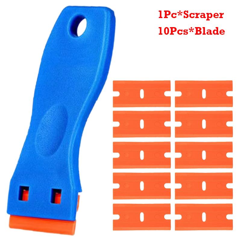 Plastic Scraper with 10Pcs Blades Multi-functional Cleaning Scrapers For Car Window Glass Sticker Removal Automotive Clean Tools