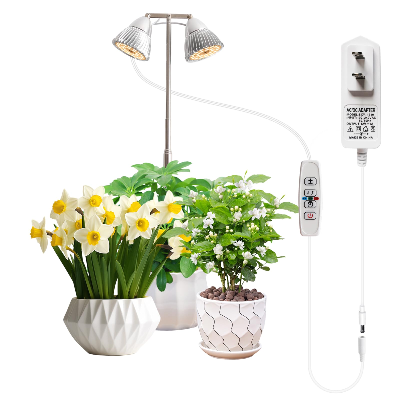 

FlowLamp Grow Light, 48 LEDs, 4-Level Dimming, Timer (4h/8h/12h), Daylight Simulation, Adjustable Height, for Indoor Growing