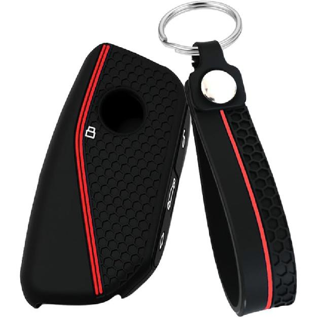 2PCS Key Fob Cover Compatible with BMW X1 Msport X2 X5 G05 M60i X5M X6 X7 740i X3 M50 540i 2024 2025 2026 Protector Silicone Case with Little Lanyard