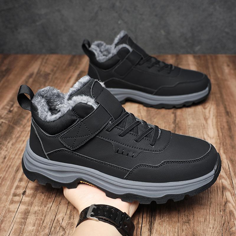Mens Soft Elastic Winter Leather Warm Cold Padded Snow Boots Thick Bottom Non-slip Wear Outdoor Leisure Sports Mountaineering Cotton Boots