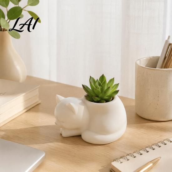 Practical Office Gift Cat Candle Holder Cartoon Lying Flower Pot for Succulents Kitten Desktop Ornament Home Decor Storage Jar Jar Creative Animal