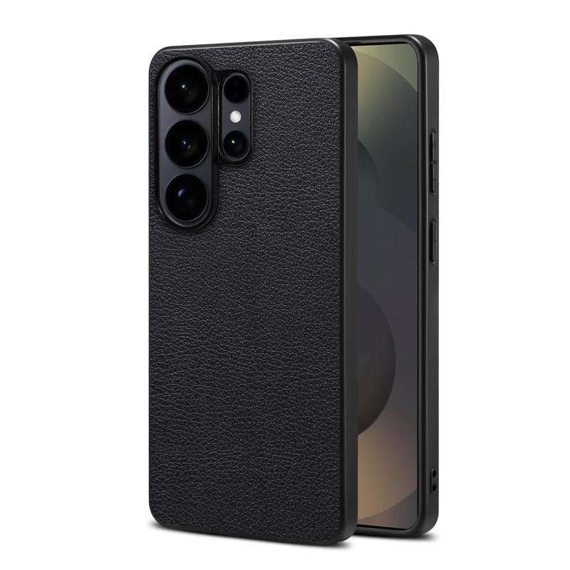 Luxury Plain Pu Leather Phone Case For Samsung Galaxy S26 Ultra S23 FE S24 S25 Plus Wireless Charging Ultra Thin Soft Cover
