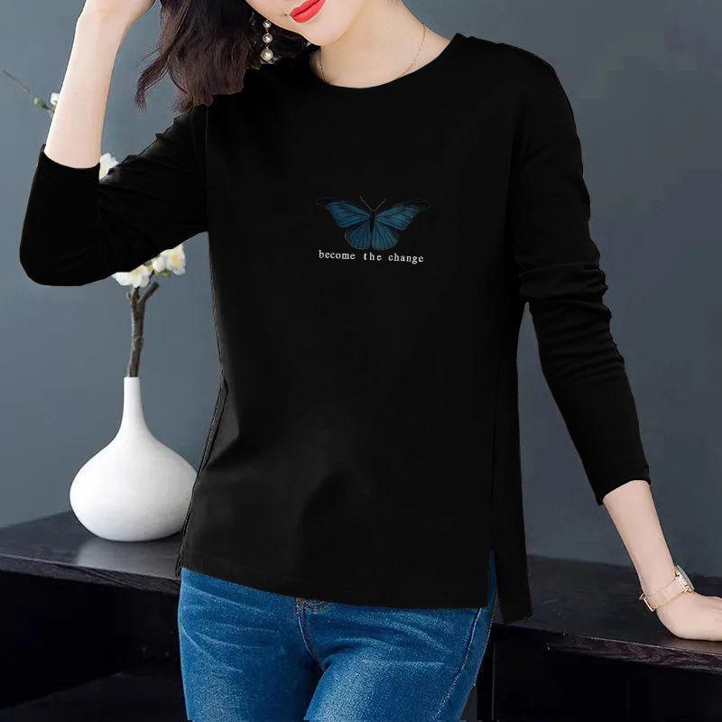 

Women s Loose Fit Korean Style Long Sleeve T-shirt - Plus Size, Autumn 2025 Trendy for Middle-Aged Moms M (70-90 jin)