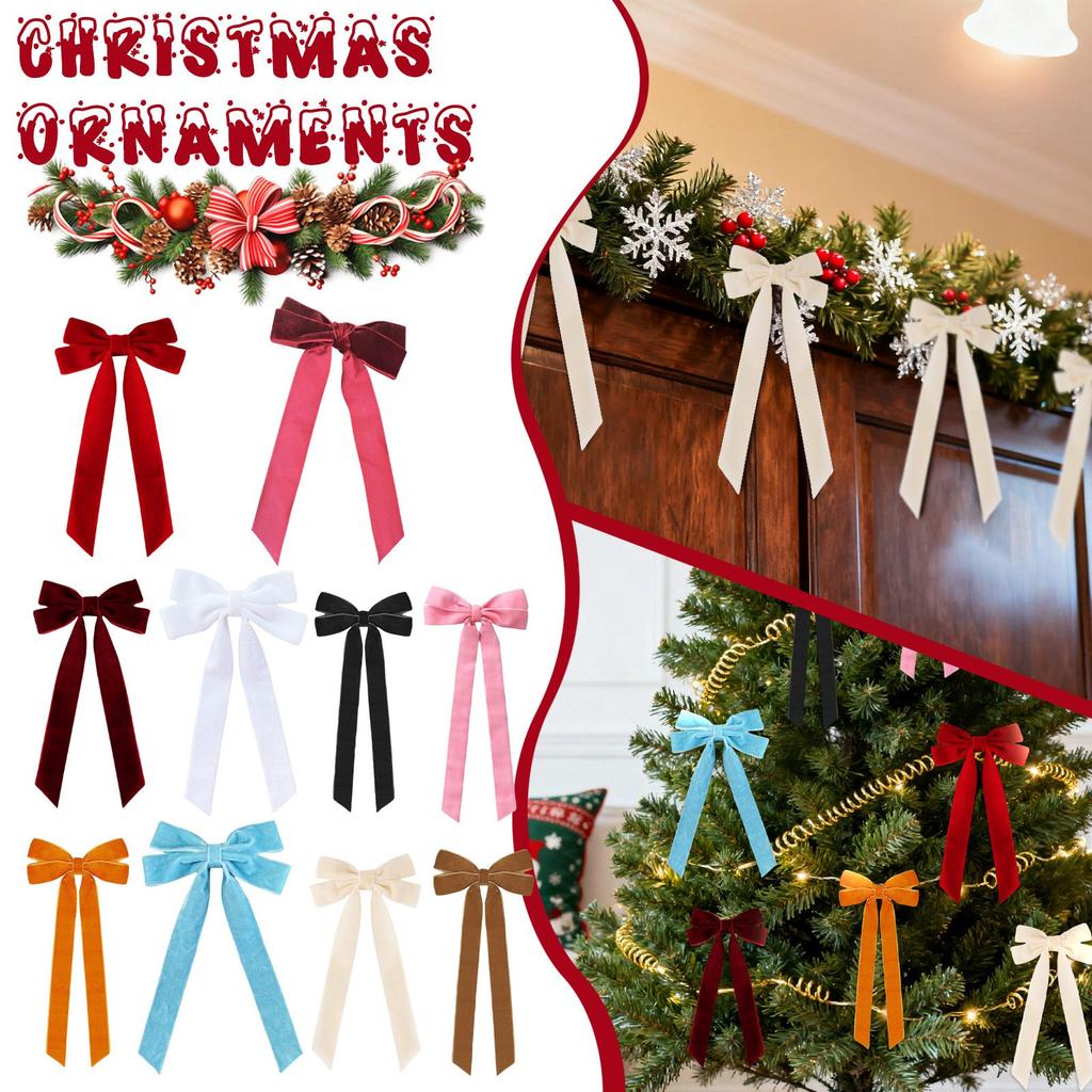 10palcová předvázaná červená mašle na vánoční stromek, mašle z červené sametové stuhy, mašle na ozdobu vánočního stromku, předvázaná mašle, suvenýrová dárková mašle