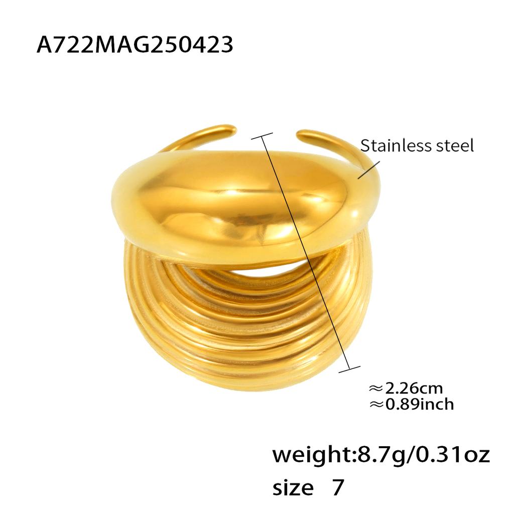 Two Layer Chunky Rings In Stainless Steel With 18k Gold Plated Waterproof Non Tarnish Open Ring For Women