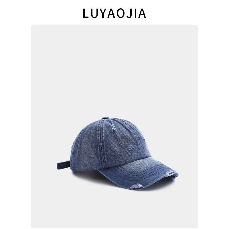 Washed Hole Distressed Denim Soft Top Duckbill Cap for Women's Instagram Trendy Retro Versatile Casual Japanese New Baseball Cap