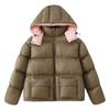Giacca trapuntata da donna verde oliva, invernale, calda, vestibilità ampia, con cappuccio, cappotto in cotone con cappuccio staccabile
