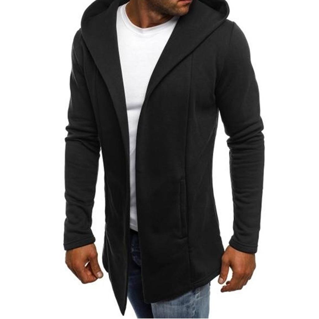 Camicetta da uomo a maniche lunghe con trench in tinta unita con cappuccio e cardigan