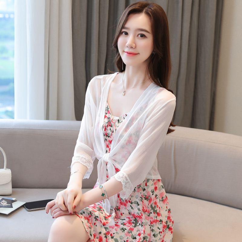 Chiffon Sunscreen Short Air-conditioned Shirt Sunscreen Cardigan Poncho Summer with Skirt Sun Shirt