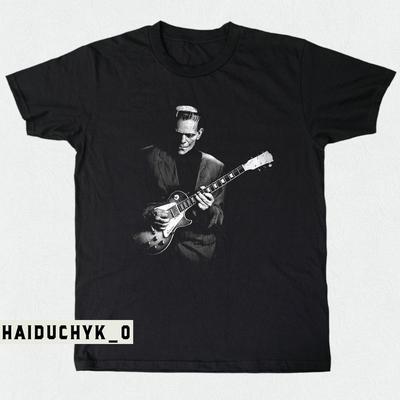 Frankenstein Playing Guitar Unisex Black T-shirt Size S-5XL Unisex T-Shirt