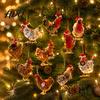 Funny Chicken Exchange Gifts for Friends Mini Christmas Ornament Cute Rooster with Santa Hat Wooden Xmas Tree Rustic Hanging Decor Decoration,