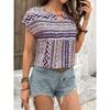 GMXIA Women's European and American Geometric Pattern Round Neck Short-sleeved Shirt Top