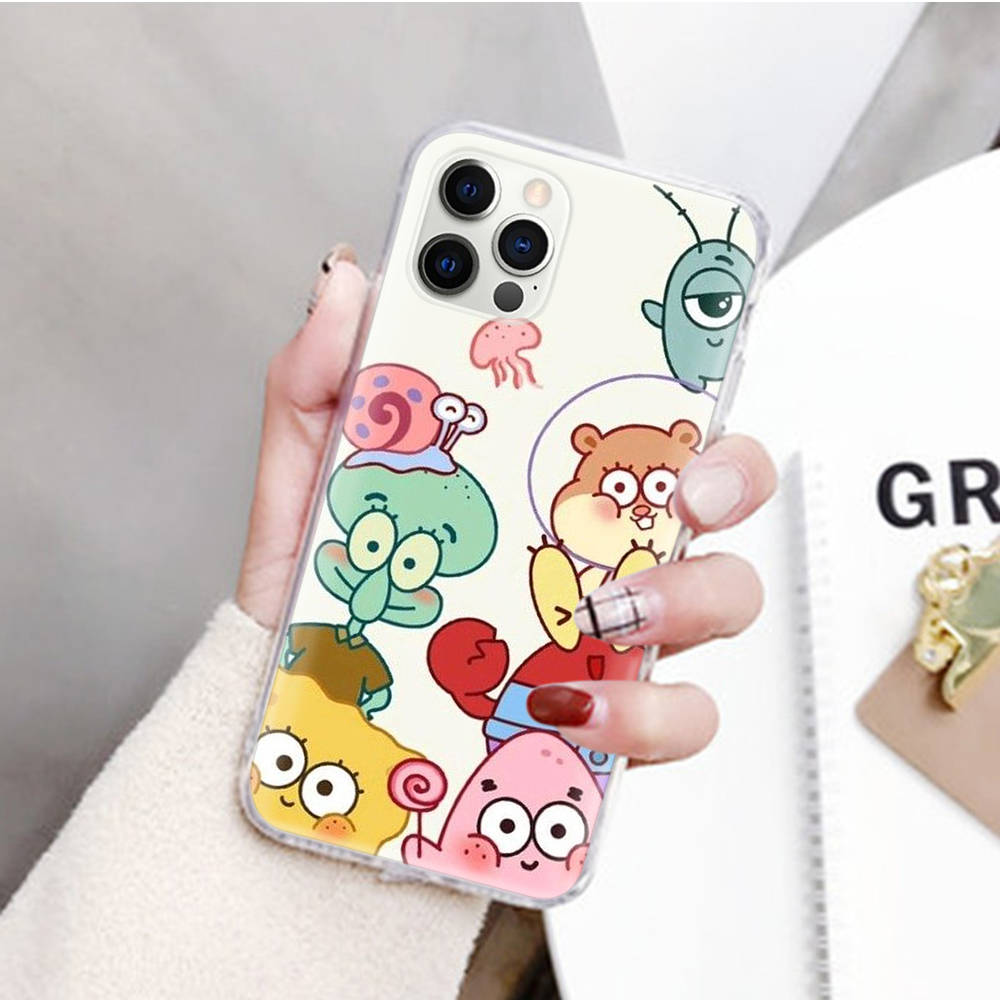 JS43 SpongeBob Transparent Case for Samsung A04 A14 A23 M33 M53 Realme 10 9 C35 C55 VIVO Y02 X80 Infinix Hot 30 Note 11 Tecno Spark 8P Pro