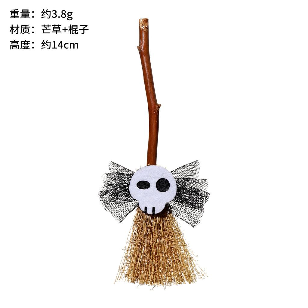 20pcs 14cm Halloween Witch Mini Broom Hanging Decoration with Bat Shaped Ornament for Party Home Office School Display
