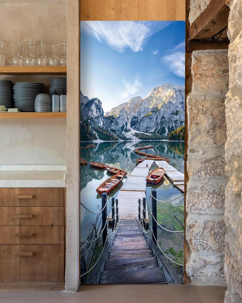 5Stlye Vintage Door Peel and Stick Door Sticker Mural Self-Adhesive Removable Waterproof Vinyl Door Decal for Bedroom and Living Room Wall Decoration