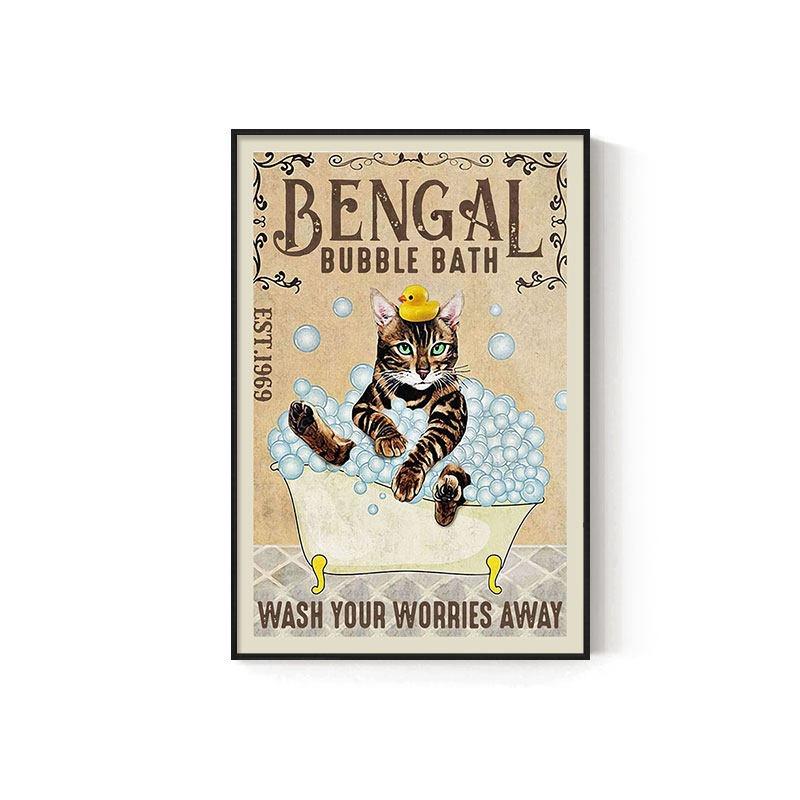 Retro Kitten Cartoon Canvas Painting Bathroom Toilet Poster Toilet Children's Room Decoration Painting for Modern Living Room Asian Style Home Decor