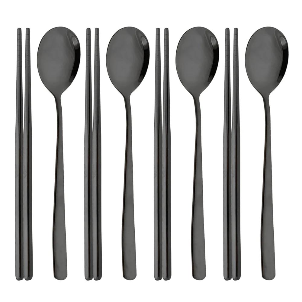 304 Edelstahl Besteckset Sushi Stäbchen Esslöffel Set 8/10 Stück Geschirr Koreanische Essstäbchen Dessertlöffel Besteckset